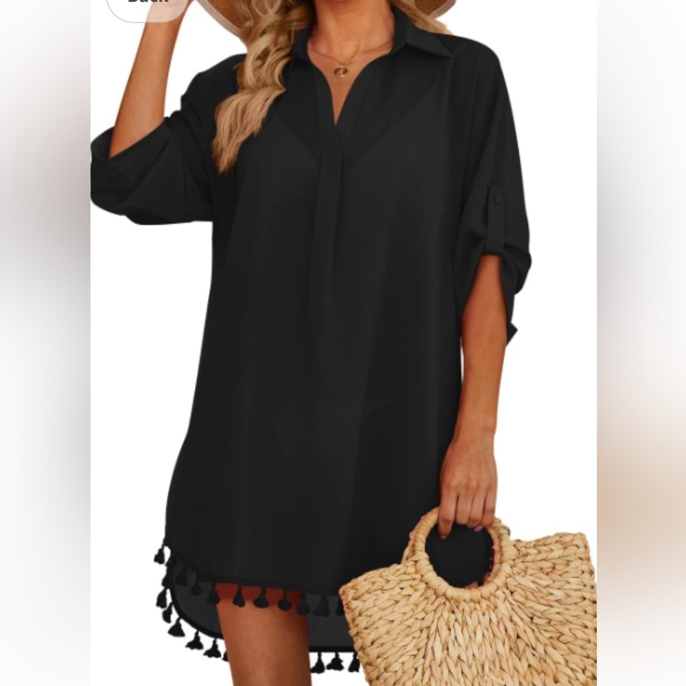 Yincro Womens Swimsuit‎ Coverup Bathing Suit Beach  Dress with Tassel Sz 2 XL